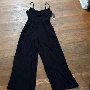 Trixxi Black Wide-Leg Spaghetti Strap Jumpsuit with Ruched Bodice